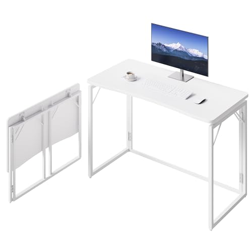 JOYMOOP 40" White Folding Desk, No Assembly, Wooden Top, Large Size | Foldable Desk for Work, Study, Writing | Ergonomic, Safe Corners | Hold 150 lbs, Foldable Table Built to Last | Glossy Top - color: White, size: 40" Width