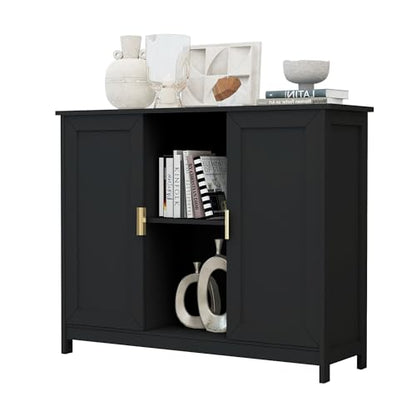 TaoHFE Black Buffet Cabinet,Modern Narrow Sideboard Buffet Cabinet | Wooden Side table With Storage,Black Accent Cabinets For Living Room - color: Black