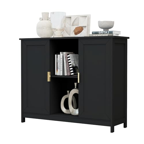 TaoHFE Black Buffet Cabinet,Modern Narrow Sideboard Buffet Cabinet | Wooden Side table With Storage,Black Accent Cabinets For Living Room - color: Black