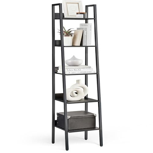 VASAGLE Bookshelf, 5-Tier Narrow Book Shelf, 11.8 x 13.3 x 66.9 Inches, Ladder Shelf for Home Office, Living Room, Bedroom, Kitchen, Ebony Black and Ink Black ULLS109B56 - color: Ebony Black + Ink Black, size: 5 Tiers (13.3"W), style: With back panels