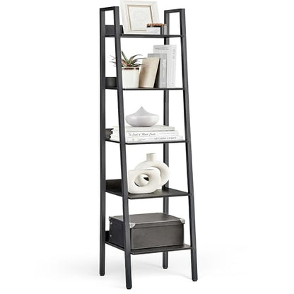 VASAGLE Bookshelf, 5-Tier Narrow Book Shelf, 11.8 x 13.3 x 66.9 Inches, Ladder Shelf for Home Office, Living Room, Bedroom, Kitchen, Ebony Black and Ink Black ULLS109B56 - color: Ebony Black + Ink Black, size: 5 Tiers (13.3"W), style: With back panels