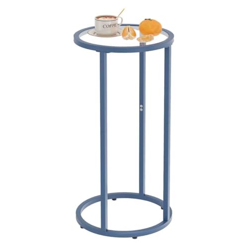 Easy Paws C Table Side End Table, Small Round Couch Sofa Tray Snack Table for Living Room, Bedroom,Accent Coffee Table,TV Tray Table for Small Space, Nightstand with Metal Frame(Blue) - color: Blue