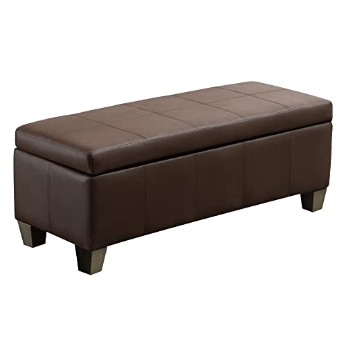 41" Storage Ottoman, Storage Bench with Safety Hinge, Upholstered Synthetic Leather Ottoman Bench for Bedroom, Living Room, Entryway, Hallway, Foot Rest, Support 500lbs, Brown - color: Brown, size: 41 inch