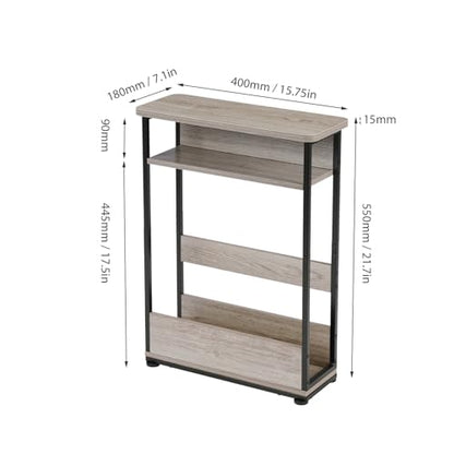 Narrow Side Table,3-Tier Slim End Table with Storage Shelf,Modern Sofa Table Thin Side Table for Narrow and Small Spaces, Skinny Bedside Table Small Nightstand with Magazine Rack Space Saving/Oak - color: Oak
