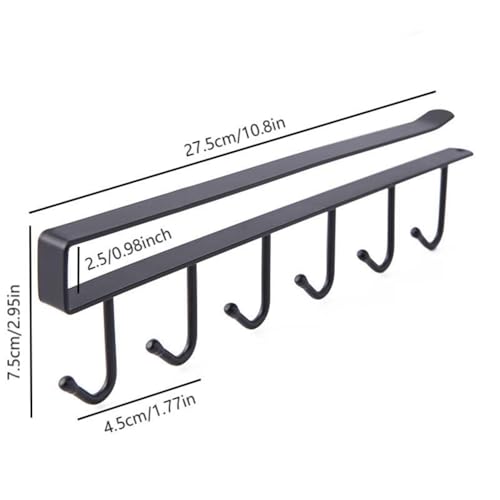 1PC Under Cabinet Mug Rack Hanger, Black Steel Cup Hook Holder for Coffee Mugs, Utensils, Keys, Scarves Fits 0.8" Cabinets Space-Saving Home Organization