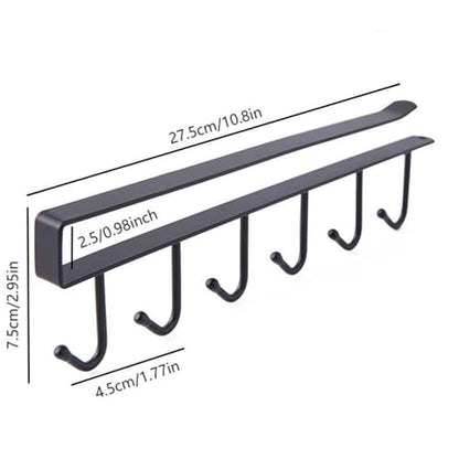 1PC Under Cabinet Mug Rack Hanger, Black Steel Cup Hook Holder for Coffee Mugs, Utensils, Keys, Scarves Fits 0.8" Cabinets Space-Saving Home Organization