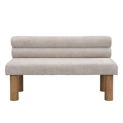 GDFStudio Upholstered Boucle Dining Bench with Backrest Farmhouse Entryway Bench with Rubber Wood Legs Long Indoor Bench for Bedroom Living Room End of Bed Dining Room Seating, Light Grey - color: Light Grey
