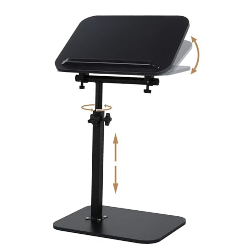 comfoyar C Shaped TV Tray for Couch, Adjustable Height Side Table with 360° Swivel 180° Flip for Small Space, End Table with Slat for Living Room Bedroom Laptop Snack. Black - color: Black