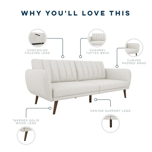 Novogratz Brittany 82 Inch Futon Sofa Bed in Faux Leather, Upholstered Couch Sleeper with Tufted Back, Mid-Century Modern Design, Light Gray - color: Light Gray