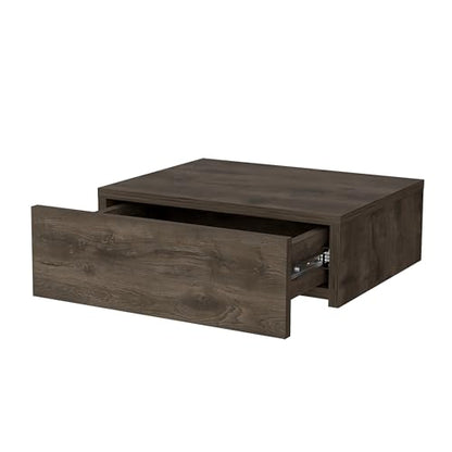 FM FURNITURE Vienna Modern Floating Nightstand with Drawer & Shelf, Wall Mounted Bedside Table for Bedroom Organization, Brown - color: Dark Brown