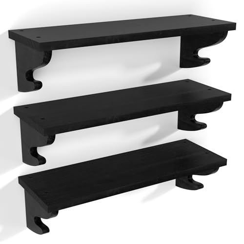 Alsonerbay 17-Inch Wood Floating Shelves for Wall 3-Pack, Black | Built-in hook brackets, pre-drilled easy assembly, 54 lbs total capacity, ideal for plants & decor in family & nursery spaces - color: Black