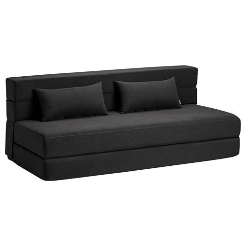 SUYOLS Convertible Folding Sofa Bed - Chair Bed Sleeper with Pillow, Modern Linen Fabric Fold Out & Futon Couch, Foldable Mattress for Living Room/Dorm/Guest Use/Home Office, Queen Size, Dark Gray - color: Dark Gray, size: Queen