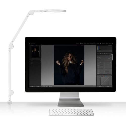 LUME CUBE Edge 2.0 LED Desk Lamp | Dimmable Home Office Desk Light with USB Charging Port & Strong Swing Arm | Adjustable Color Temperature and Brightness | Circle Webcam Light - White - size: White - Single