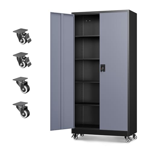 Metal Garage Storage Cabinets with Lock Door and Adjustable Shelves, Steel Tool Cabinets for Home,Office,Warehouse Organisieren (Black Grey, 75" H) - color: Black Grey, size: 16"D x 32"W x 74.41"H