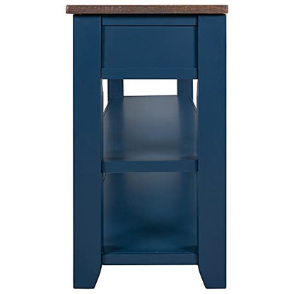 Modern Console Table, Wood Sofa Table with 3 Drawers and 2 Shelves, Sideboard Buffet Table for Entryway/Living Room/Bedroom/Hallway (Blue) - color: Blue