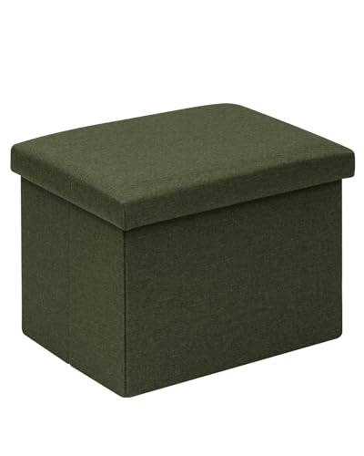 PINPLUS Flat Top Folding Linen Storage Ottoman 16.5", 36L Collapsible Storage Cube with Lid, 250 lbs Load Capacity, Fabric Foot Rest Seat for Living Room, Bedroom, Closet,Olive - color: Olive Green