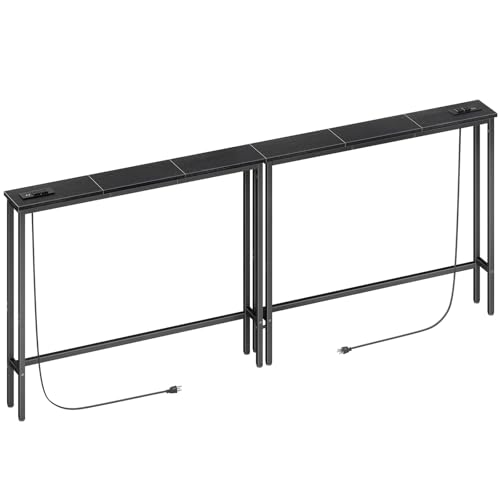 ELYKEN 78.8'' Narrow Console Table with Outlet, Sofa Table Behind Couch | Skinny Entryway Tables with Charging Station for Living Room, Hallway, 5.9 x 78.8 x 29.5in, Black - color: Black, size: 5.9"DX78.8"WX29.5"H