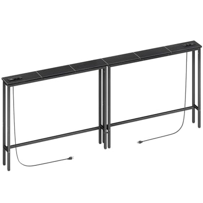 ELYKEN 78.8'' Narrow Console Table with Outlet, Sofa Table Behind Couch | Skinny Entryway Tables with Charging Station for Living Room, Hallway, 5.9 x 78.8 x 29.5in, Black - color: Black, size: 5.9"DX78.8"WX29.5"H