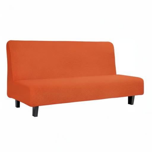 Easy-Going Stretch Futon Slipcover Armless Futon Bed Cover Furniture Protector Without Armrests with Elastic Bottom for Kids, Soft Jacquard Fabric Small Checks (Large, Orange) | Sofa Bed Furniture Protector Without Armrests with Elastic Bottom for Kids, S