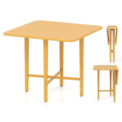 GOFLAME Square Drop Leaf Dining Table for 2-4 People, Folding Kitchen Table with Solid Rubber Wood Legs, Farmhouse Extendable Table for Dining Room, Living Room, Small Space, Natural - color: Natural