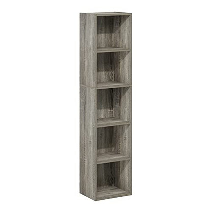 Furinno PASIR Book Shelf, 5-Tier Tall Narrow Bookshelf, Open Shelves Bookcase, 9 x 12 x 52, Easy Assembly, for Living Room, Bedroom, Home Office, French Oak - color: French Oak, size: 5-Tier Cube