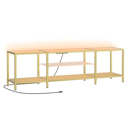 HOOBRO TV Stand with LED Lights and Power Outlets for TVs up to 75", Modern 70.9 Inch Tempered Glass TV Console Table with Open Shelves, Media Entertainment Center for Living Room, Gold GD185UDS01 - size: 70.9 Inch