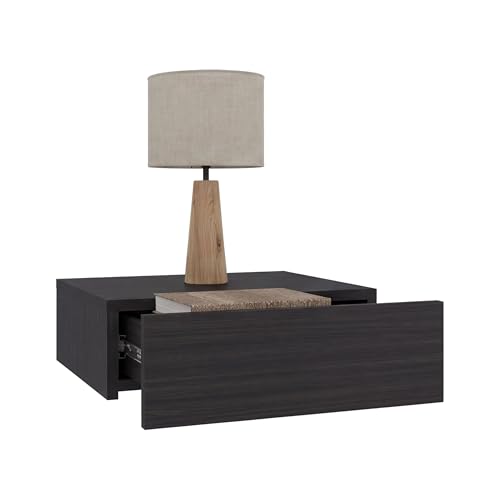 FM FURNITURE Vienna 1 Drawer Floating Nightstand, Wall Mounted Bedside Table with Open Storage Shelf, Modern Bedroom Furniture, Dark Brown Finish - color: Black