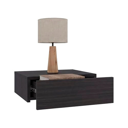 FM FURNITURE Vienna 1 Drawer Floating Nightstand, Wall Mounted Bedside Table with Open Storage Shelf, Modern Bedroom Furniture, Dark Brown Finish - color: Black