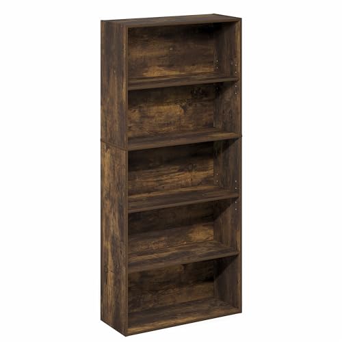 Furinno Jaya Book Shelf, 5-Tier Bookshelf, 52 Inch Tall Standing Bookcase with Adjustable Shelf, 9.5 x 23.6 x 52.6, for Home Office, Bedroom, Living Room, Amber Pine - color: Amber Pine, size: 5-Tier, 9.5 x 23.6 x 52.6