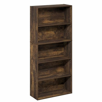 Furinno Jaya Book Shelf, 5-Tier Bookshelf, 52 Inch Tall Standing Bookcase with Adjustable Shelf, 9.5 x 23.6 x 52.6, for Home Office, Bedroom, Living Room, Amber Pine - color: Amber Pine, size: 5-Tier, 9.5 x 23.6 x 52.6