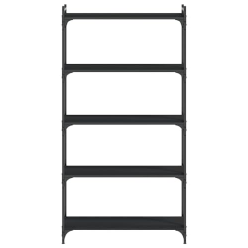 5-Tier Industrial Bookcase Black 11.8x31.5x60.6 in Engineered Wood & Metal Frame Adjustable Shelves Matte Finish Small Bookshelf for Living Room Bedroom Office - color: Black, size: 5-Tier