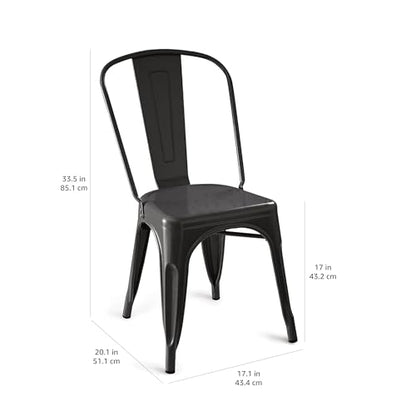 Amazon Basics Metal Dining Chairs, Easy to Assemble, Indoor/Outdoor, Stackable, Matte Black, 4-Pack - color: Matte Black
