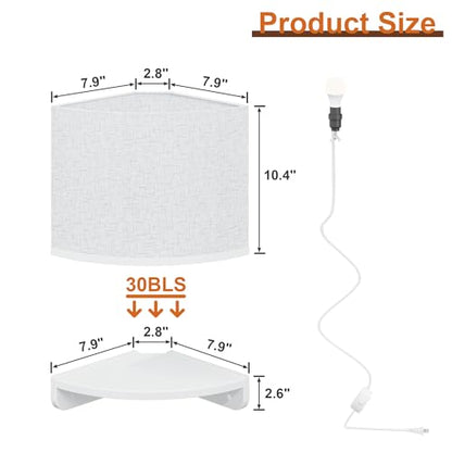 YAOHUOO Corner Shelf Wall Mounted with Light, Set of 3, White | Corner Floating Shelves, Cord Hole for Cable Box, Round End, For Bedroom, Living Room and Kitchen