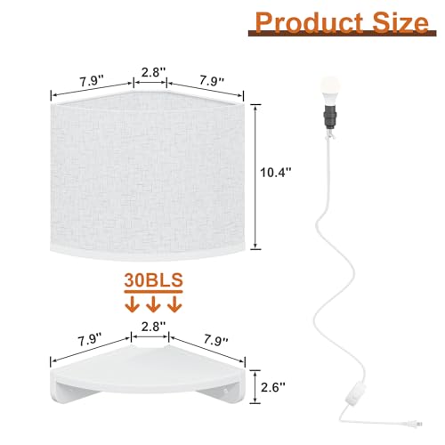 YAOHUOO Corner Shelf Wall Mounted with Light, Set of 3, White | Corner Floating Shelves, Cord Hole for Cable Box, Round End, For Bedroom, Living Room and Kitchen