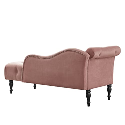 60" Modern Velvet Chaise Lounge Indoor,Upholstered Lounge Chair with Left Armrest and Lumbar Pillow, Button Tufted Lounge Sofa for Living Room Bedroom Office,Mini Chaise Longue Sofa (Pink) - color: Pink