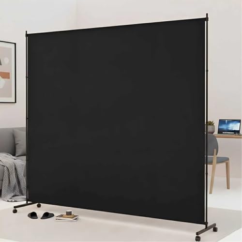 Large Single Panel Room Divider, 73" x 75" Freestanding Privacy Screen with Wheels, Thickened Fabric Partition Wall for Room Separation, Portable Room Separator for Indoor Office, Bedroom,Patio - color: Black