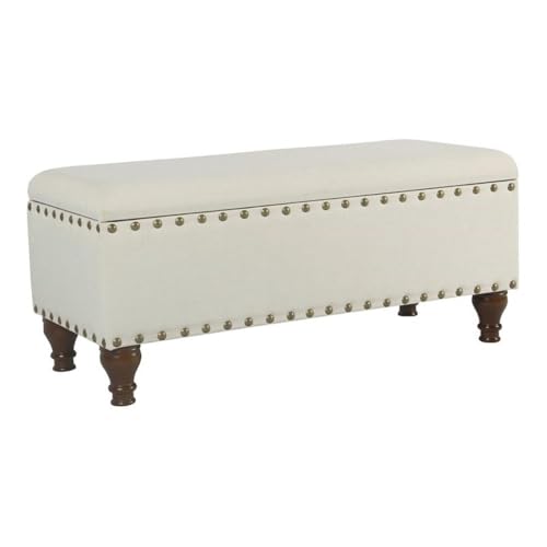 HomePop 42" Storage Bench with Nailhead Trim - Cream - color: Cream