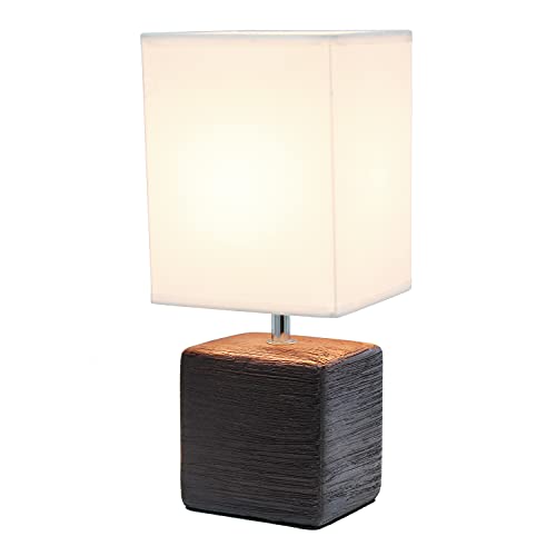 Simple Designs Petite Faux LT2072-BWN Stone Table Lamp with Fabric Shade, Brown with White Shade - color: Brown