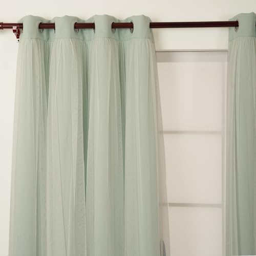 INLINAS Blackout Curtains with Sheer Overlay, Mint, 52x63 Inches | Grommet Top Double Layer Curtains for Bedroom and Living Room Thermal Reduction Light Blocking and Energy Saving, Set of 2 - color: Mint, size: 52"W x 63"L (Pack of 2)