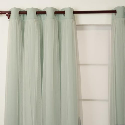 INLINAS Blackout Curtains with Sheer Overlay, Mint, 52x63 Inches | Grommet Top Double Layer Curtains for Bedroom and Living Room Thermal Reduction Light Blocking and Energy Saving, Set of 2 - color: Mint, size: 52"W x 63"L (Pack of 2)