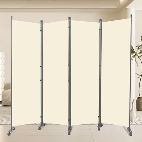 88" W 4 Panel Room Divider, Portable Privacy Screen W/Wheels Freestanding | Sturdy Metal Frame,Lockable Wheels,Freestanding Room Divider Panel,Portable Wall Divider for Room Separation,Beige - color: Beige, size: A-88''W-4 Panel