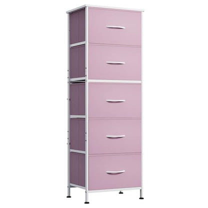 WLIVE Tall Dresser for Bedroom, 5 Drawer Dresser, Pink | 5 vertical fabric drawers, Tall vertical design, Bedroom or closet use, Dresser for small spaces, Chest of drawers - color: Cloudy Pink