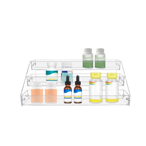 PMMASTO 3-Tier Clear Acrylic Spice Rack Organizer for Cabinet Countertop | Raised Step Design, Keeps Spice Jars, Seasonings and Cans Visible, Ideal for Countertops, Kitchen Cabinets and Pantry Storage - size: 3 Tier - inner width 1.93''