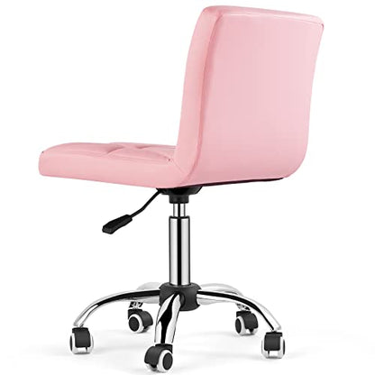 COSVALVE Armless Swivel Office Chair with Wheels, Adjustable Height | Armless Mid Back Chair With 360° Swivel, Adjustable Height & Rolling Wheels, Ideal For Home Offices, Conferences & Salons - color: Pink