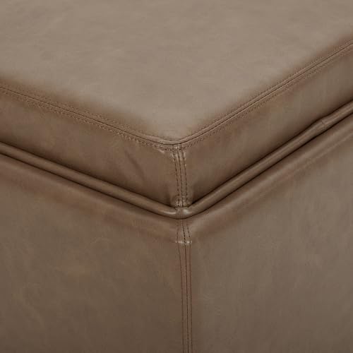 CHITA Storage Ottoman Cube with Tray Lid, Small Footstool with Storage, Square End Table for Living Room and Bedroom, Faux Leather in Saddle Brown - color: Saddle Brown