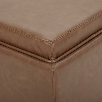CHITA Storage Ottoman Cube with Tray Lid, Small Footstool with Storage, Square End Table for Living Room and Bedroom, Faux Leather in Saddle Brown - color: Saddle Brown