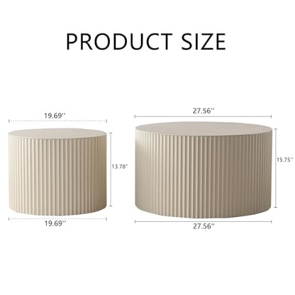 Nesting Coffee Table Set of 2, Round Wood Coffee Table and End Table Sets, Modern Double Circle Modular Accent Center Tea Table for Living Room Bedroom, （Beige + Cream, 27.56" & 19.69" - color: 27.56" & 19.7"-beige