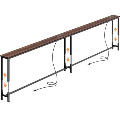 Huuger 110.2 Inch Sofa Table with Power Outlets, 23.9’’-34.4’’ Height Adjustable Range, Behind Couch Table with USB-C Ports, Sofa Tables Narrow Long, Skinny Console Table, Small Spaces, Dark Walnut - color: Dark Walnut, size: 110.2''W x 23.9''-34.4''H