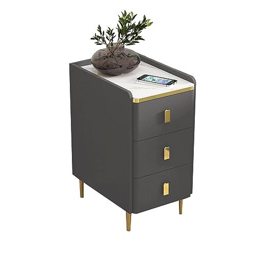 Minimalist Nightstand with Drawer, Mid-Century Modern Slim Bedside Table, Tall End Table with Metal Legs for Small Spaces - color: Dark Gray, size: 30x40x60cm