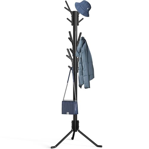 Simple Houseware Standing Coat/Hat Hanger Tree Shaped Rack, 18 Hooks, Black | For Entryway, Bedroom, and Hallway - color: Black